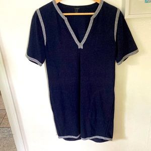 J. Crew Navy Blue V Neck Knit Dress with woven trim size Small